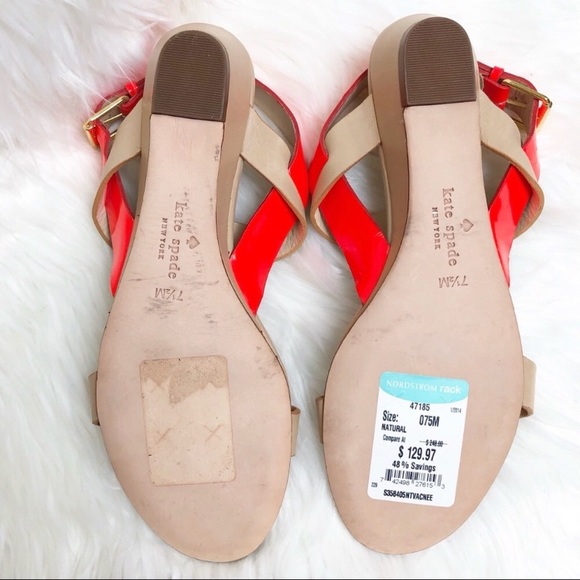 New Kate Spade gold stud neon orange wedge sandal - Picture 3 of 8